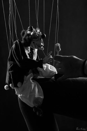 Photo de marionnette avec Chris Pottier comme marionnettiste, Andreï et la compagnie Agamâr . Séance du 12 Juin 2026 au studio de Villefort, Lozère.